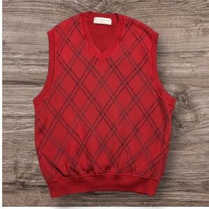Fairway & Greene Men's Red Argyle Golf Sweater Vest V-Neck Sleeveless
